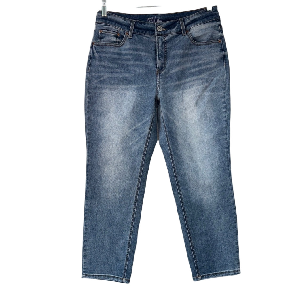 Time and Tru Straight Leg Denim Blue Jeans Light Wash Cotton Blend 12P Petite